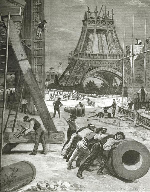 La tour Eiffel en voie de construction pour l'Exposition de Paris de 1889