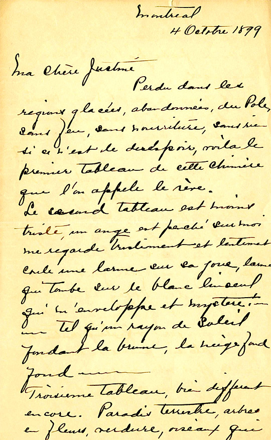 Lettre de Louis de Gaspé Beaubien à Justine Lacoste