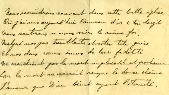 Billet écrit par Henri Gérin-Lajoie à Marie Lacoste, le jour de leur mariage.