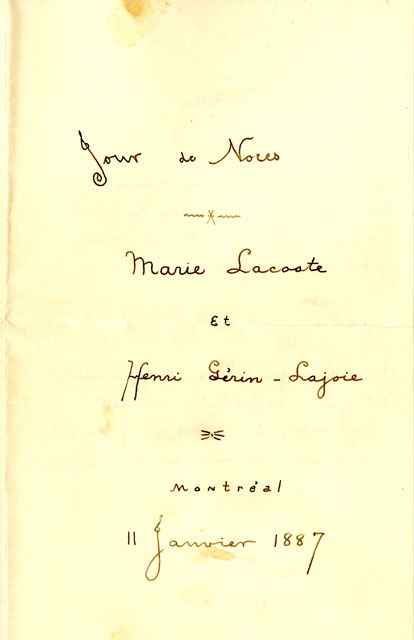 Poème en acrostiche de Benjamin Sulte, oncle d'Henri Gérin-Lajoie.