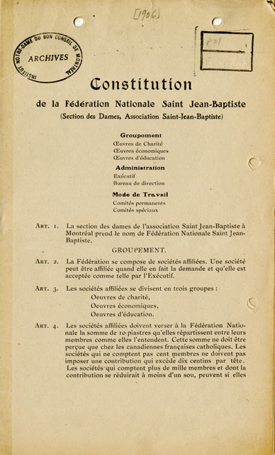 Constitution de la Fédération Nationale Saint Jean-Baptiste