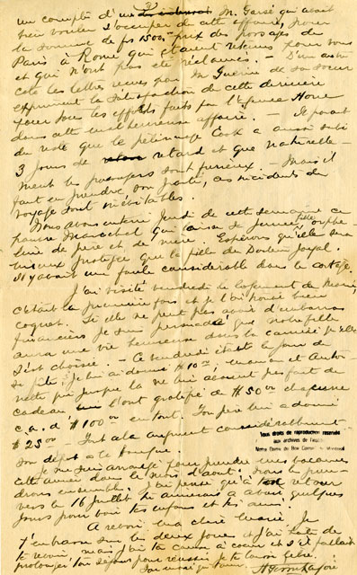 Lettre d'Henri Gérin-Lajoie à son épouse Marie 