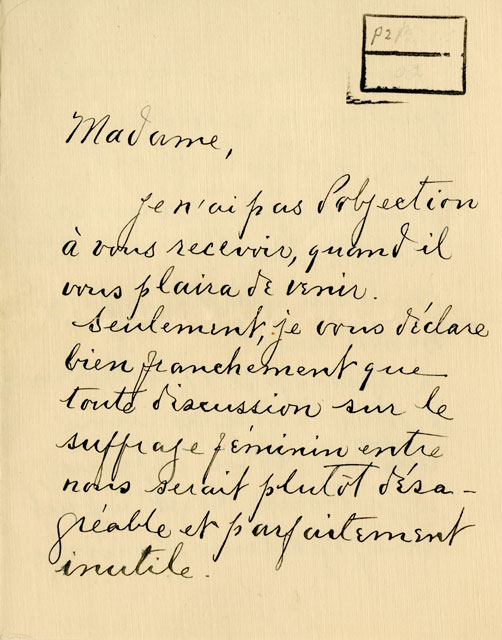 Lettre de Mgr Paul-Eugène Roy à Marie Gérin-Lajoie, p.1