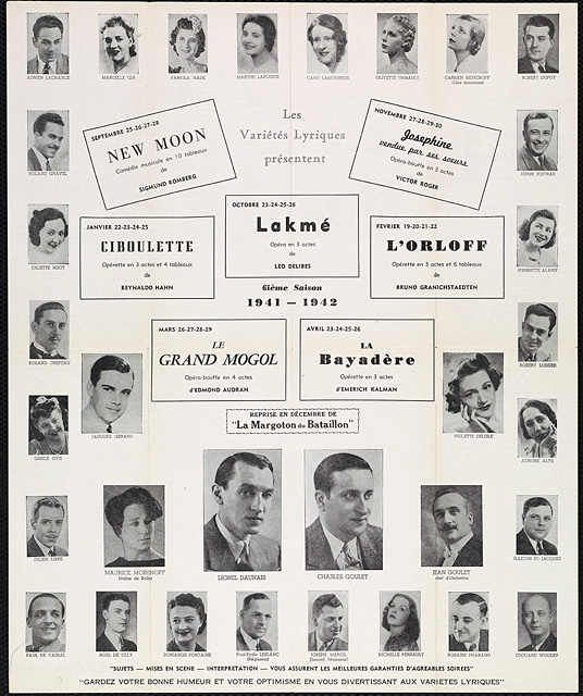 Dpliant publicitaire annonant la programmation de la saison 1941-1942 