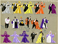 Maquettes des costumes du 1er acte de Domino lilas 